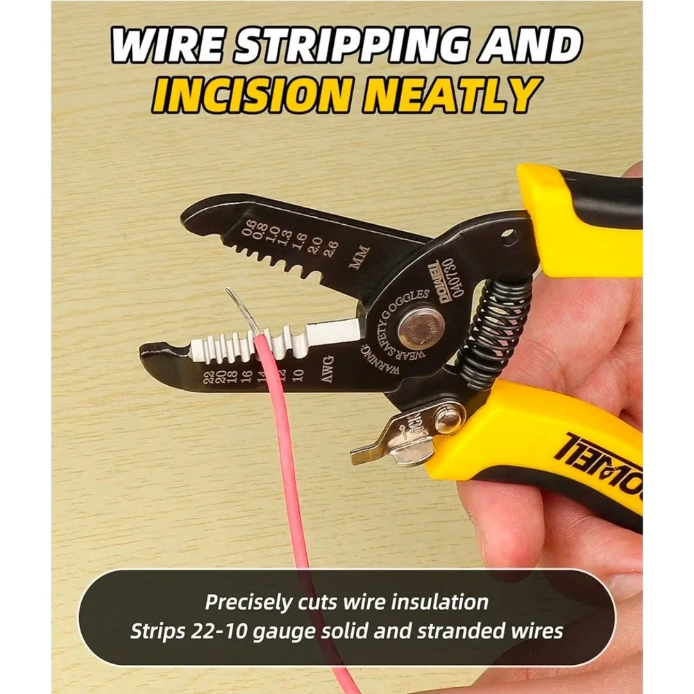 DOWELL 7 Inch Wire Stripper Cutter Crimper Tool 10-22‎ AWG For Electrical Work